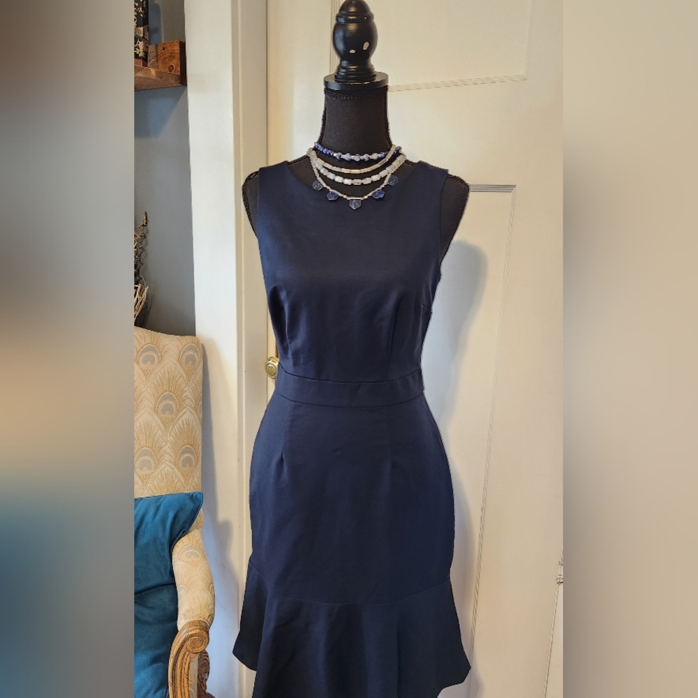 Banana Republic Dress Navy Blue Stretch Cotton Career Church